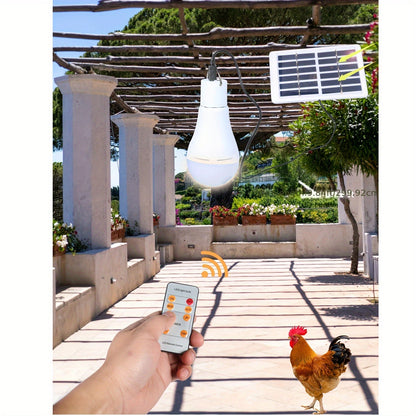 Solar Light Bulbs 2 Pack Campsite Outdoor – Remote Control Timer, 4 Modes 300LM, Light Sensor Auto On/Off, Solar & USB Rechargeable – Shed