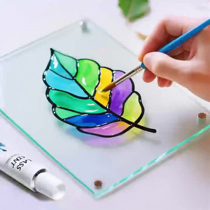 Stained Glass Painting Kit 12 Colors Acrylic Paint Set with 3 Brushes, Window Glass Paint for Wine Glasses Ceramic Mugs