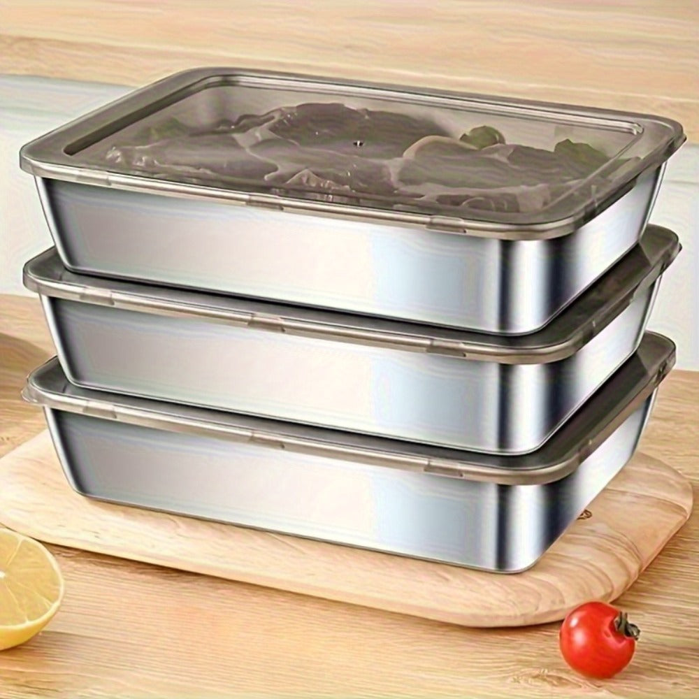 Food Storage Containers with Lids, Five-Piece Stainless Steel Tray Set with Included Lids for Meal Prep and Refrigerator Use