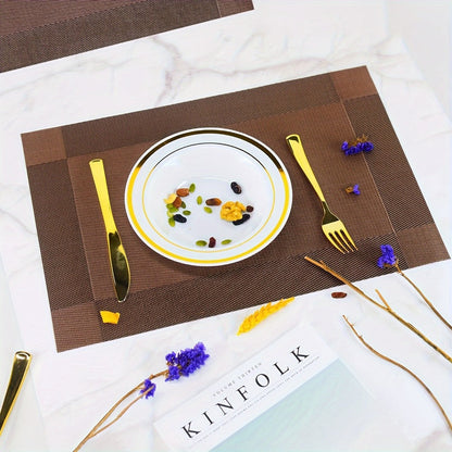 PVC Placemats Set of 6 Heat Resistant Non-Slip Washable Table Mats for Kitchen Dining Table, Easy Clean Vinyl Dinner Mats 11.8x17.7 Inch