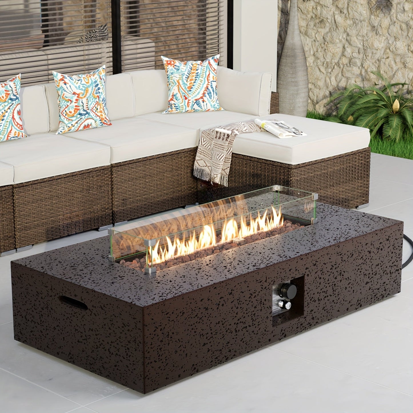 Gas Fire Pit Table Outdoor Propane Fire Pit 16" Round Patio Firepit Table 50000 BTU Electronic Ignition for Backyard Garden Pool Party