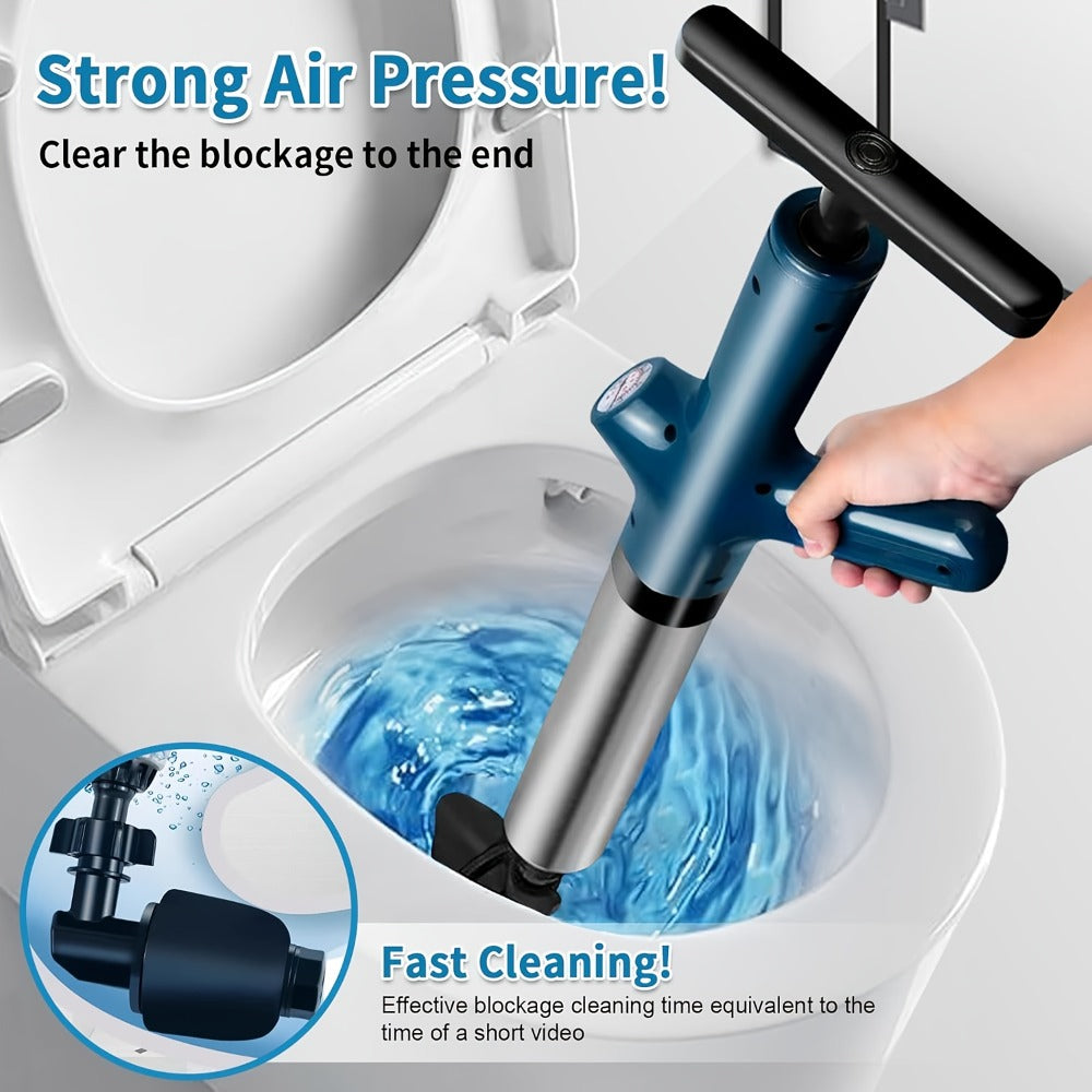 Toilet Plunger Set High Pressure Air Drain Unclogger - Stainless Steel Toilet Snake & Air Discharge Impactor for Clogged Toilet