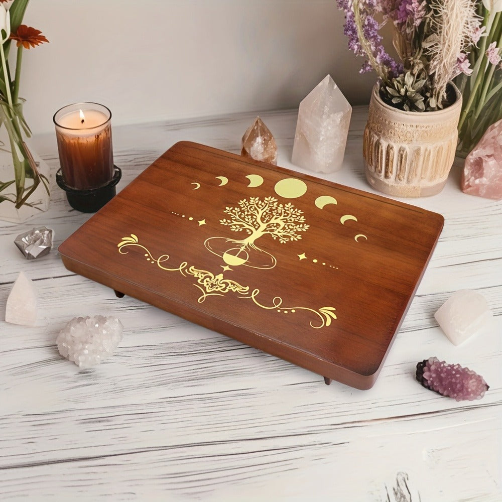 Crystal Display Stand Wooden Divining Table for Meditation Altar Witchcraft Decor - Bohemian Spiritual Tabletop Organizer for Crystals