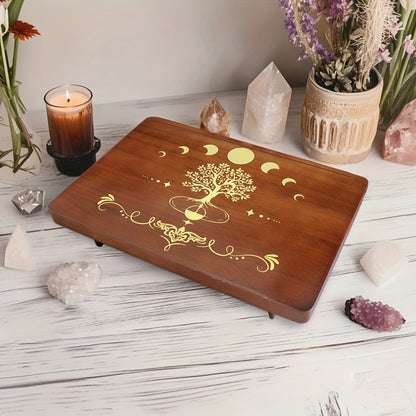 Crystal Display Stand Wooden Divining Table for Meditation Altar Witchcraft Decor - Bohemian Spiritual Tabletop Organizer for Crystals