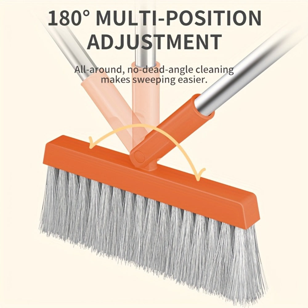 Folding Broom and Dustpan Set with Sectioned Handle, Rotating Head and Nine Blue, Orange or Khaki Checkout Options