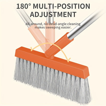 Folding Broom and Dustpan Set with Sectioned Handle, Rotating Head and Nine Blue, Orange or Khaki Checkout Options