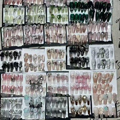 Press On Nails 288-Piece Mixed Square Oval Holiday Set with French Glitter Hearts and Leaves