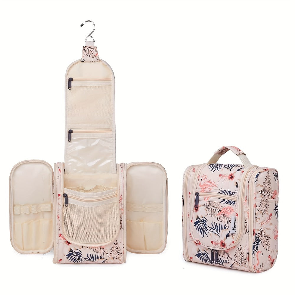 Toiletry Bag Hanging Large-Capacity Makeup Organizer with Hook, Multiple Compartments and 16 Print Options