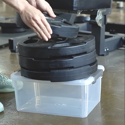 Six-Piece 16.9-Quart Clear Stackable Storage Box Set with Gray Latching Lids and 15.94-Inch Tops