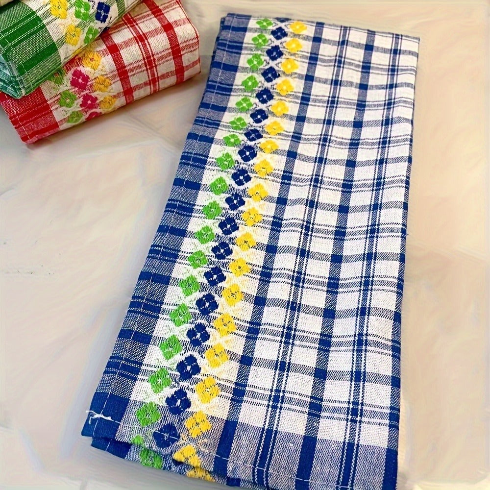 Four-Piece Kitchen Towel Set, 18 x 28 Inches Each with Mixed Plaid, Stripe and Floral-Band Colors