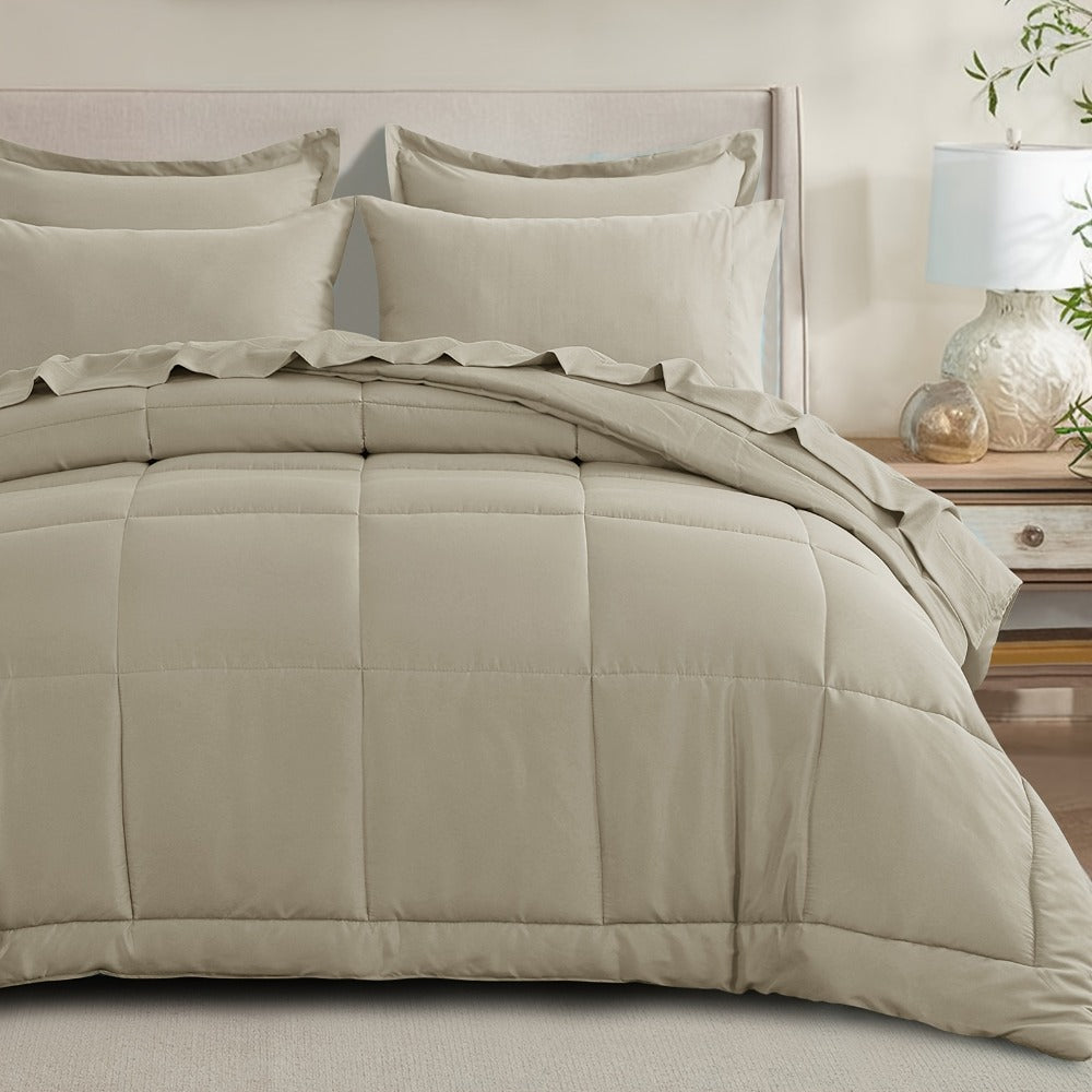 7 Piece Comforter Set Luxury Soft Fluffy Bedding All Season Bed in a Bag with Comforter Fitted Sheet Flat Sheet Pillowcases Hypoallergenic