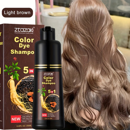 Hair Color Shampoo, ZTAZAKI 5-in-1 250ml Bottle with Six Black, Coffee and Brown Color Options