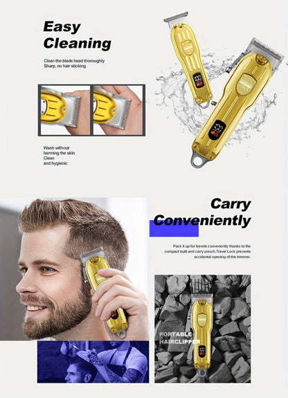Hair Clipper WEEME 819 Gold or Silver Two-Tool Set with LCD Displays, USB Charging and Eight Guide Combs