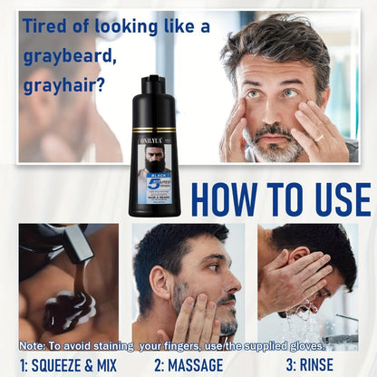 Beard Dye Shampoo for Men 2-in-1 Hair & Beard Grey Coverage Argan Oil No-Mix Formula for Bath Time, Home Spa and Personal Care