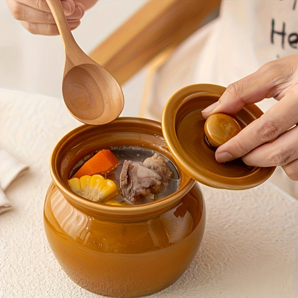 Ceramic Steam Stewing Pot - Water-Separated Clay Pot for Soups, Stews & Slow Cooking, Household Steaming Pot with Lid for One Person