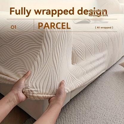 Sofa Cover Polar Fleece Modern Jacquard Elastic Slipcover with Elastic Fit for 1 to 4-Seater Sofas