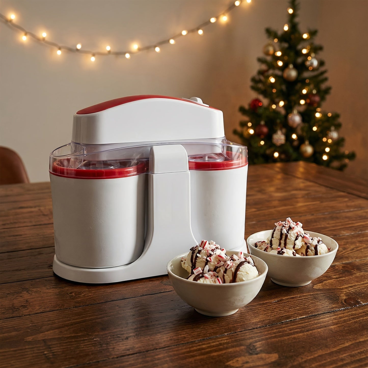 Ice Cream Maker Machine Dual Cup Self-Freezing, Make 2 Flavors Homemade Ice Cream Sorbet Frozen Yogurt at Once