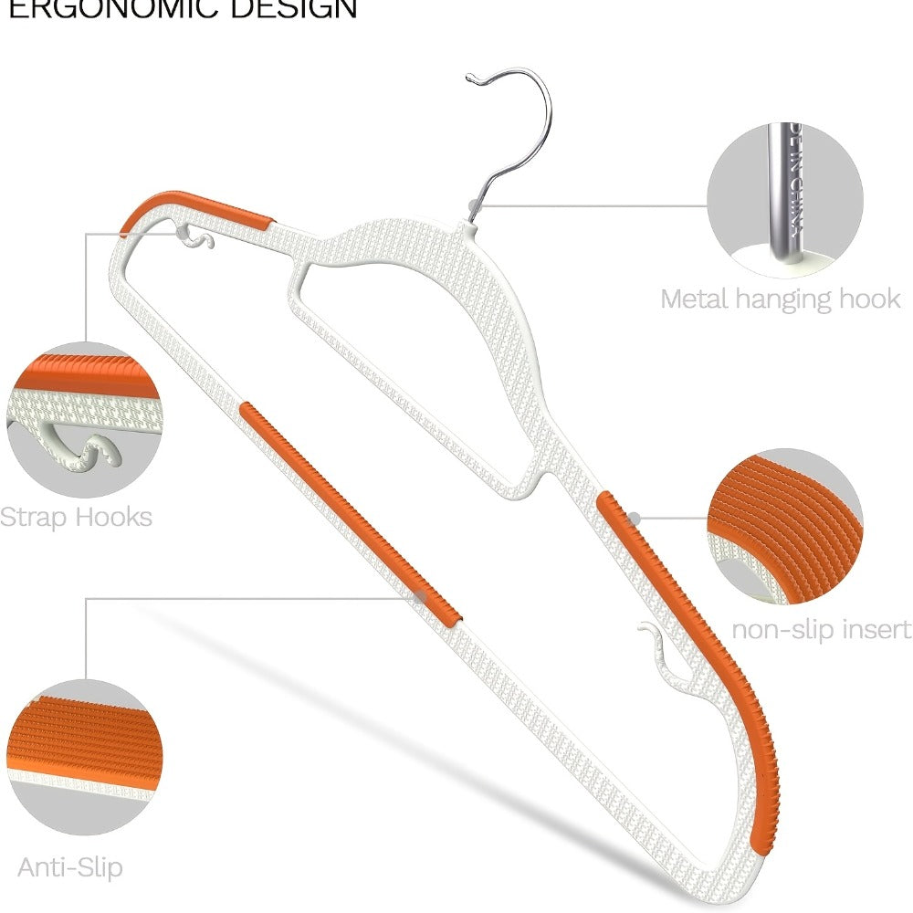 50-Piece Clothes Hanger Set with Eight Clasps, Padded Shoulder Strips and Swivel Hooks in Orange or Grey