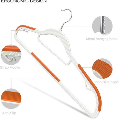 50-Piece Clothes Hanger Set with Eight Clasps, Padded Shoulder Strips and Swivel Hooks in Orange or Grey