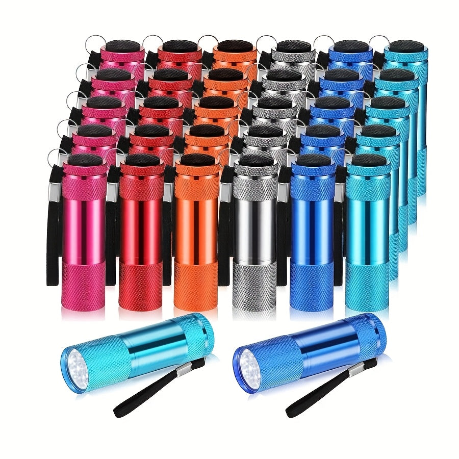 Flashlight 32-Piece Mini LED Bulk Set with Aluminum Bodies, Lanyards and Eight Color Assortments