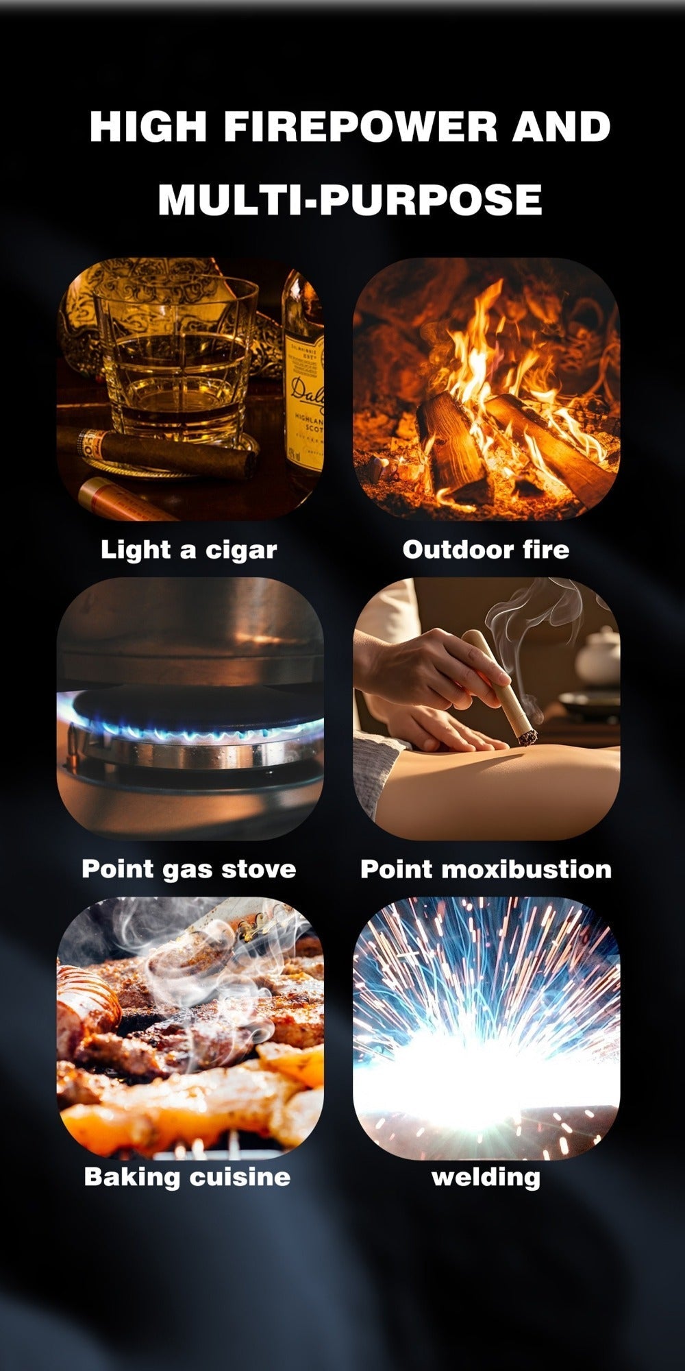 Windproof Butane Lighter with Adjustable Flame for Grilling, Camping and Outdoor Meals, with the Listed Configuration