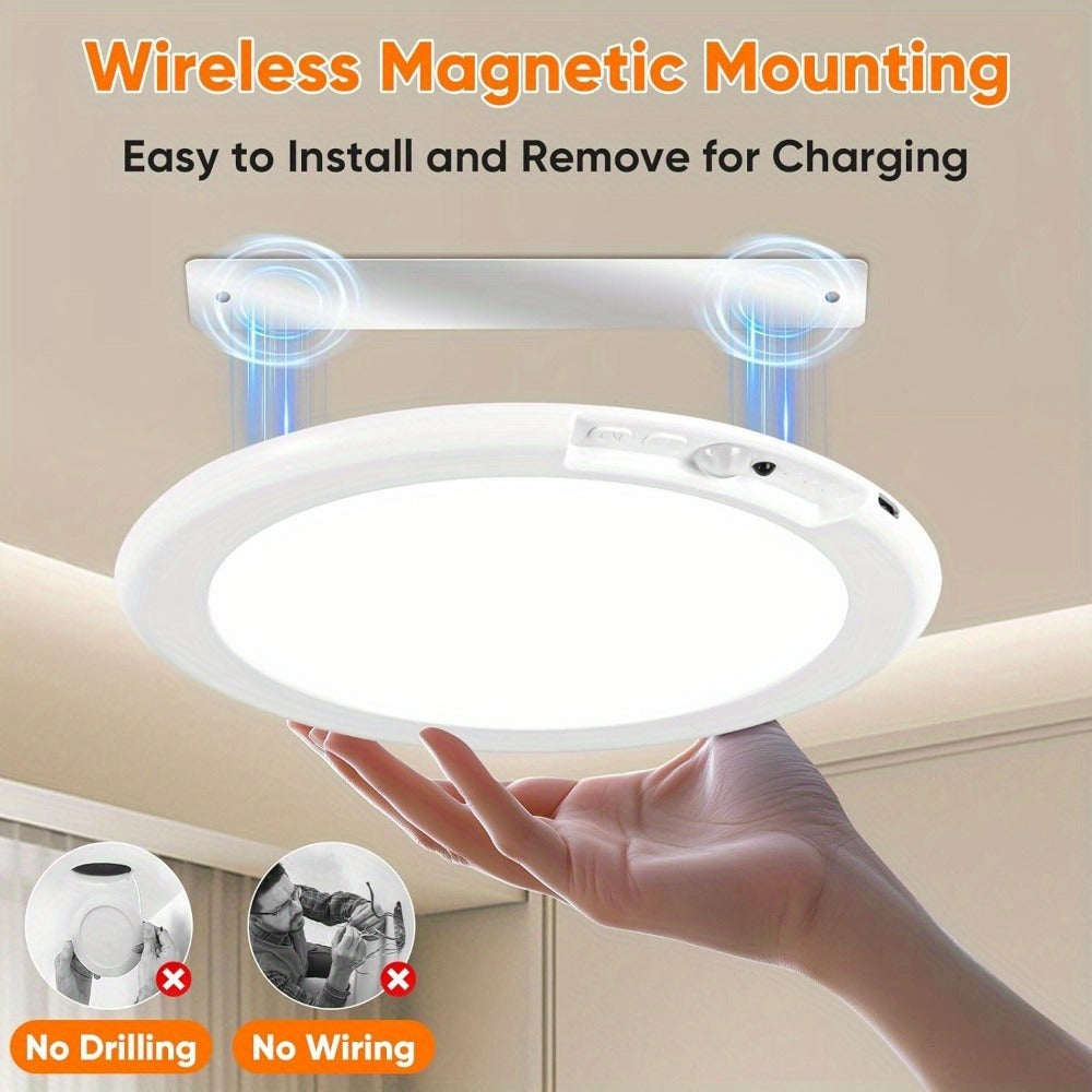 Motion Sensor Ceiling Light Rechargeable with Remote, 3-Color Dimmable Wireless LED Overhead Light