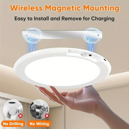 Motion Sensor Ceiling Light Rechargeable with Remote, 3-Color Dimmable Wireless LED Overhead Light
