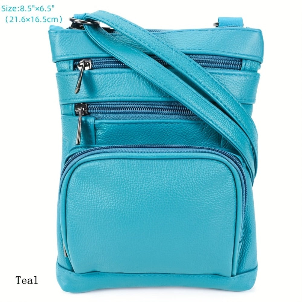 Genuine Leather Shoulder Bag for Women Men Soft First-Layer Cowhide Crossbody Bag Multi-Pocket Messenger Bag 3 Sizes Fits Smartphone Tablet