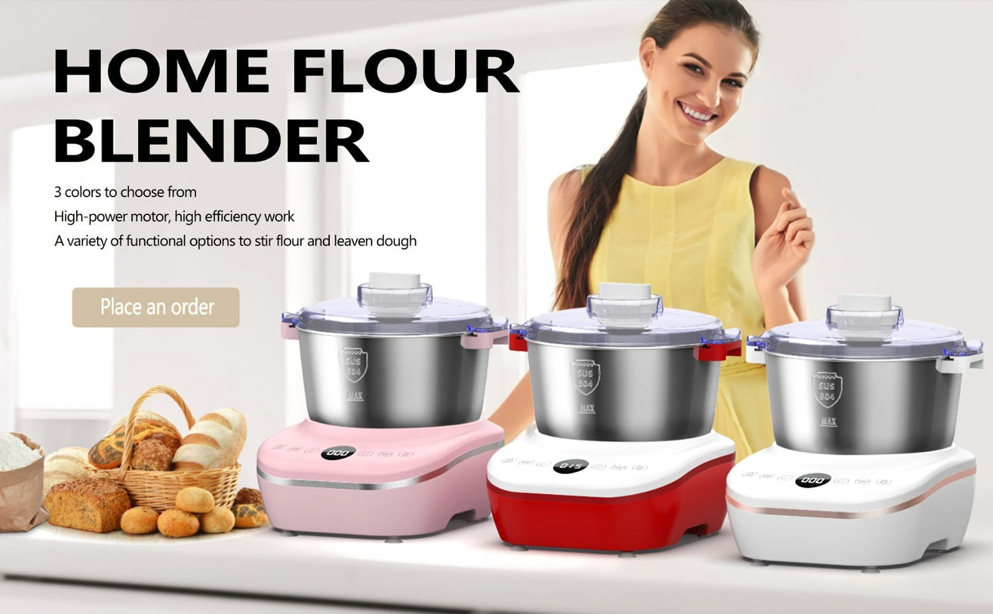 Electric Dough Maker 7Qt with Fermentation Function - 250W Dough Kneading Machine, 304 Stainless Steel Bowl