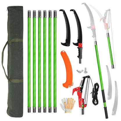 26FT Manual Pole Saw with Pruner & Bag for Garden, Patio and Yard Use, with the Listed Configuration