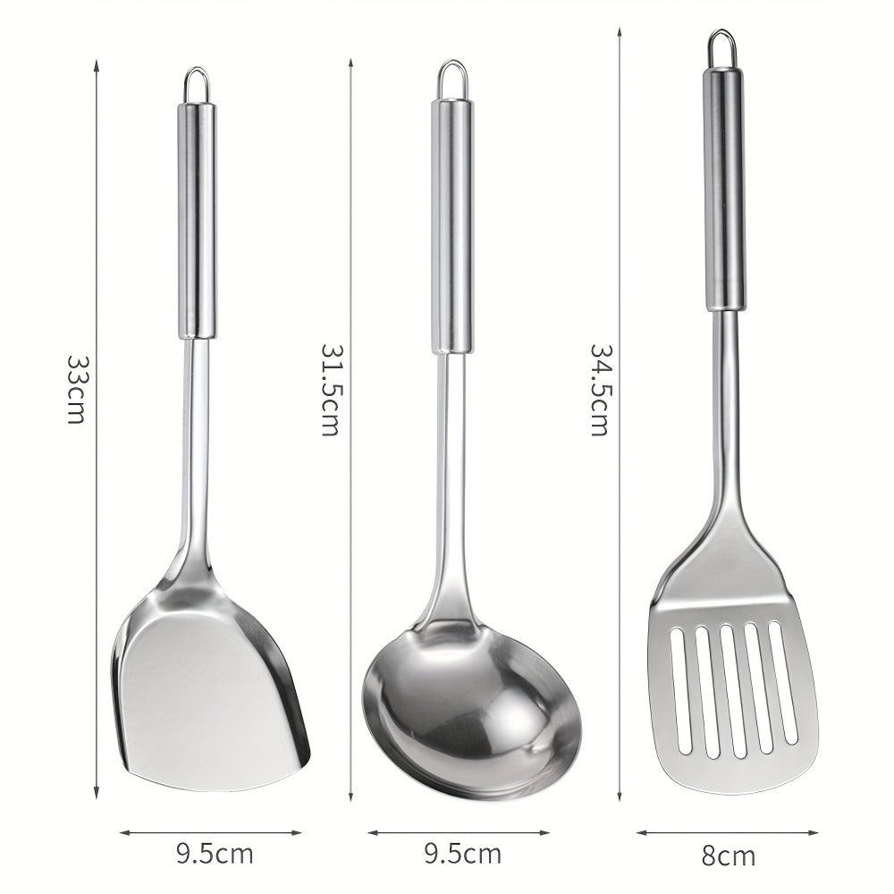 Kitchen Utensils Nine-Piece 304 Stainless Steel Set with Hanging Loops and Mixed Cooking Tools
