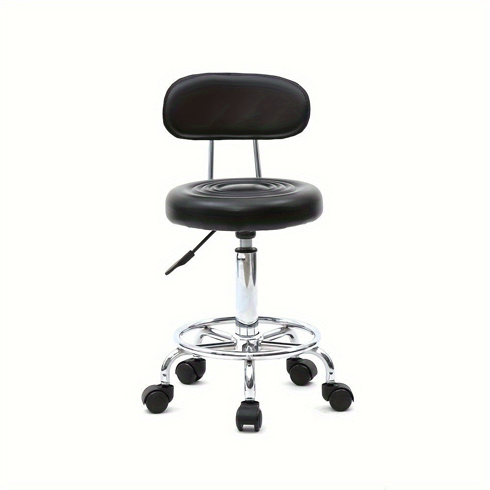 Cushioned Salon Stool with Backrest & Adjustable Height 18.9"-22.8" – Round 360° Swivel Chair for Hair Salon Spa Barbershop Office Home