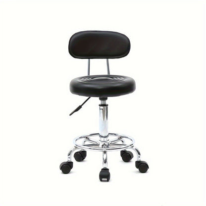 Cushioned Salon Stool with Backrest & Adjustable Height 18.9"-22.8" – Round 360° Swivel Chair for Hair Salon Spa Barbershop Office Home
