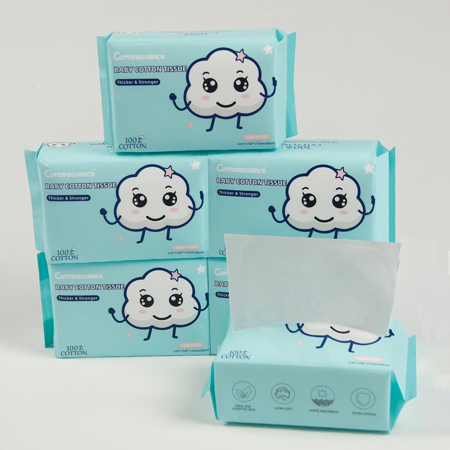 100% Cotton Disposable Face Towels Draw-Style Box 200 400 600 Count, for an Everyday Personal Care Routine