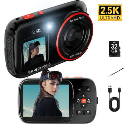 Digital Camera 2.5K Dual-Screen Compact with 72MP Capture Marking, Autofocus, Included 32GB Card and Four Colors