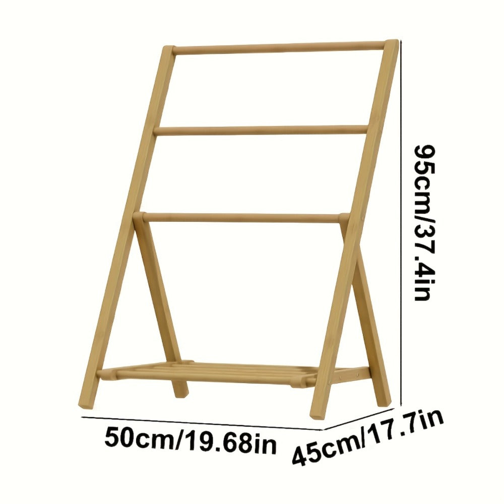 Bamboo Drying Rack 3 Tier Foldable with Storage Box – Space Saving Freestanding Clothes Hanger for Apartment, Bedroom, Bathroom & Balcony