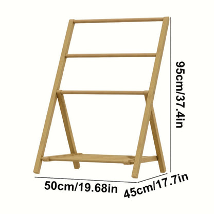 Bamboo Drying Rack 3 Tier Foldable with Storage Box – Space Saving Freestanding Clothes Hanger for Apartment, Bedroom, Bathroom & Balcony