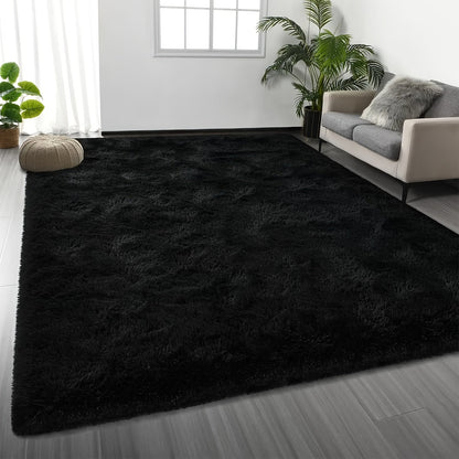 Shaggy Plush Area Rug – Soft Fluffy Carpet for Living Room, Bedroom & Sofa | Non-Slip Machine Washable Tie-Dye & Solid Color Long Pile Rug |