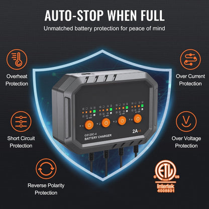 Smart Battery Charger 8A VEVOR Intelligent Charger & Maintainer for LiFePO4, AGM, Gel, SLA & Lead-Acid Batteries
