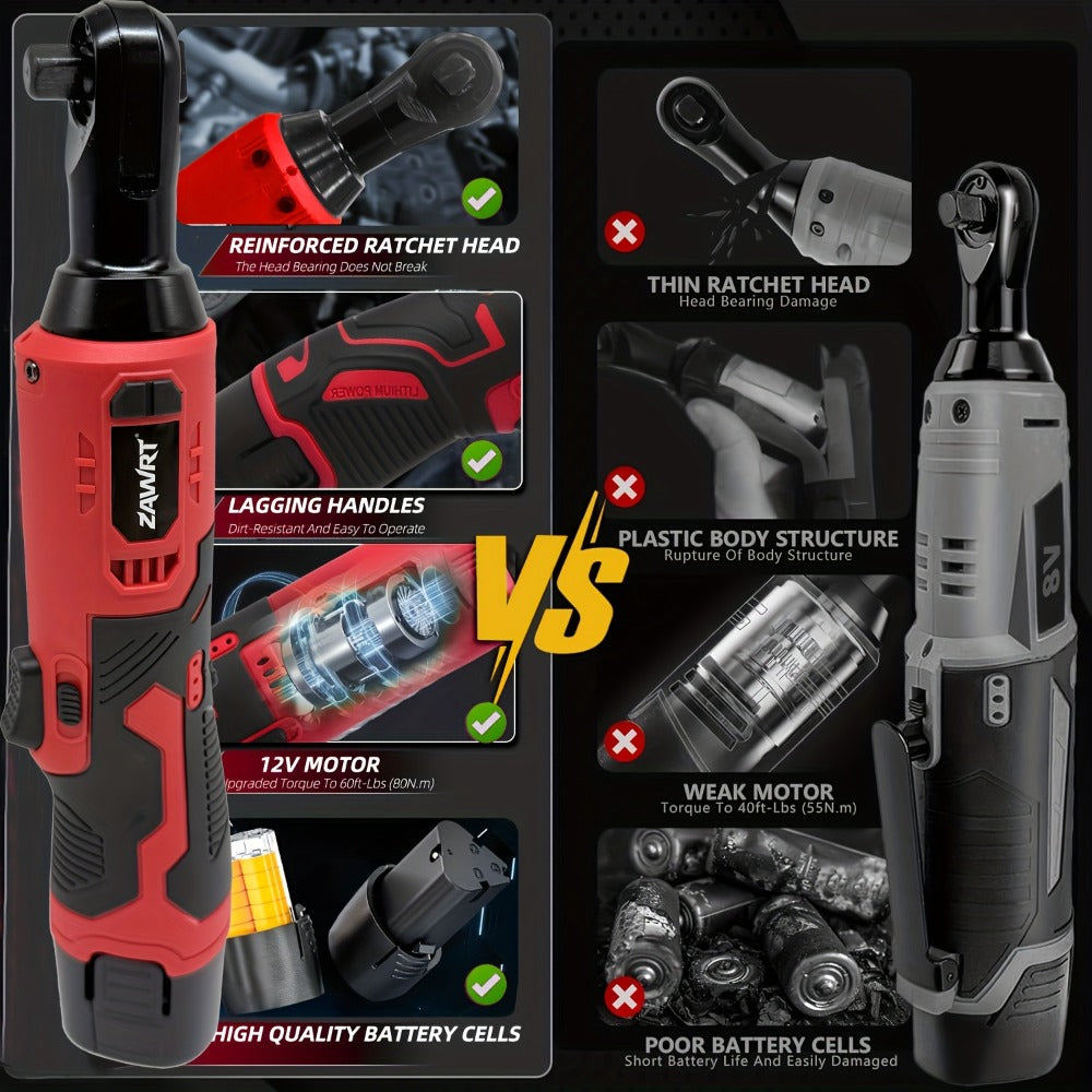 Cordless Electric Ratchet Wrench Set 12V - 45Nm High Torque 3/8" Rechargeable Ratchet Wrench with Battery