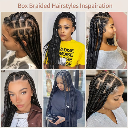 Extra-Long Natural Black Braided Wig with Full Lace Cap and 40-Inch Straight Box Braids for Styling