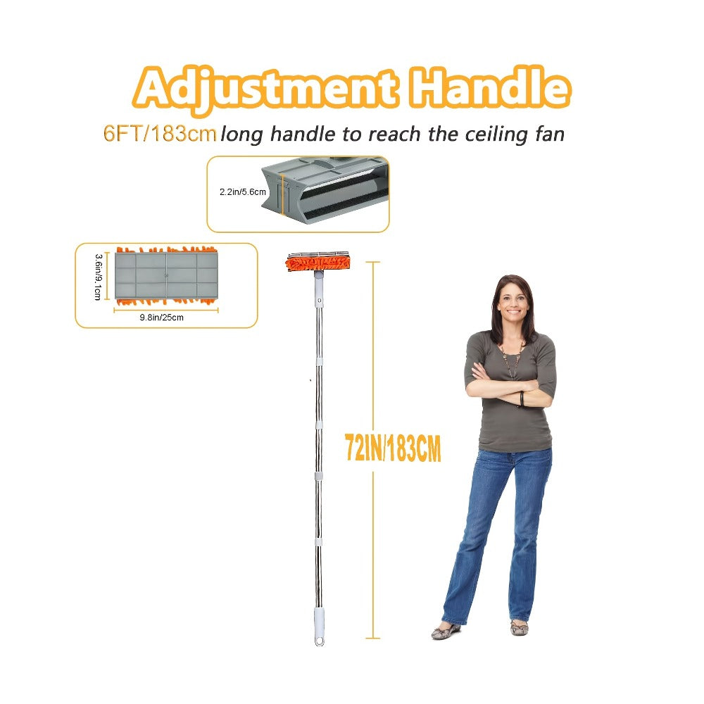 Ceiling Fan Duster 63 Inch Extendable Long Handle Reusable Chenille Microfiber Mop Head Ceiling Fan Blade Cleaner for Dusting Fan Blades