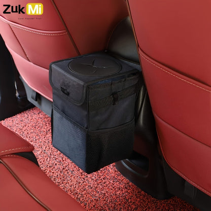 Collapsible Hanging Car Trash Bag with Lid, Side Storage Pockets, Black Finish and 25 × 16 × 15 cm Size