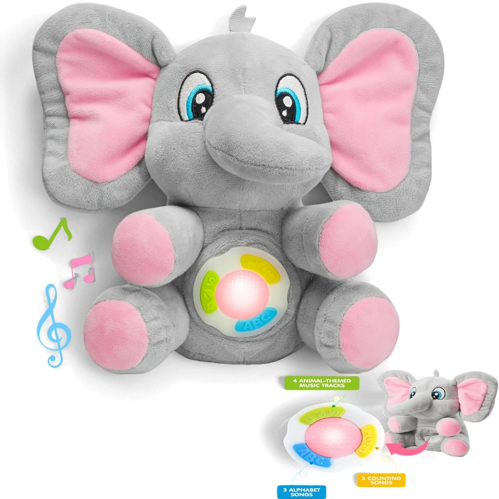 Plush Musical Elephant Baby Toy with Music & Lights, Stuffed Animal Sensory Toy for Infants 6+ Months