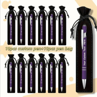 Custom Ballpoint Pens with Pencil Pouch Bulk Set, Personalized Ballpoint Pen Pack for Corporate Gifts