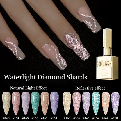 Gel Nail Polish Set with XEIJAYI Label, 6 Diamond Glitter Colors and Shade Numbers 163 to 168
