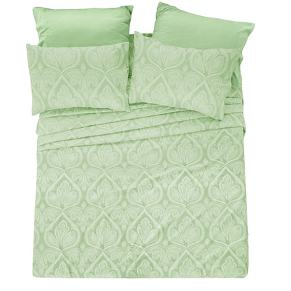 Bed Sheet Set 6-Piece Paisley Brushed Microfiber with 16-Inch Pocket and Six Size Families