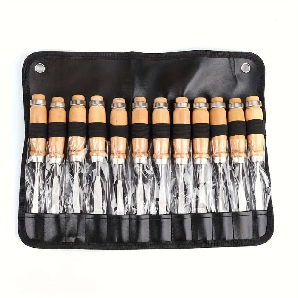 Wood Carving Chisel Set 12 & 24-Piece, Professional Beech Wood Handle Woodworking Chisels for Entryways, Bedrooms and Living Spaces