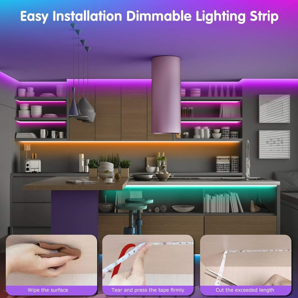 Color Changing LED Strip Lights App & Remote Control – Music Sync Smart RGB Lights 16 Million Colors for Home, Desk and Accent Lighting