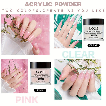 Acrylic Nail Kit NOCIS Three-Color Powder Set with Liquid Monomer, Brush Cleaner, Four Brushes and Mixing Cup